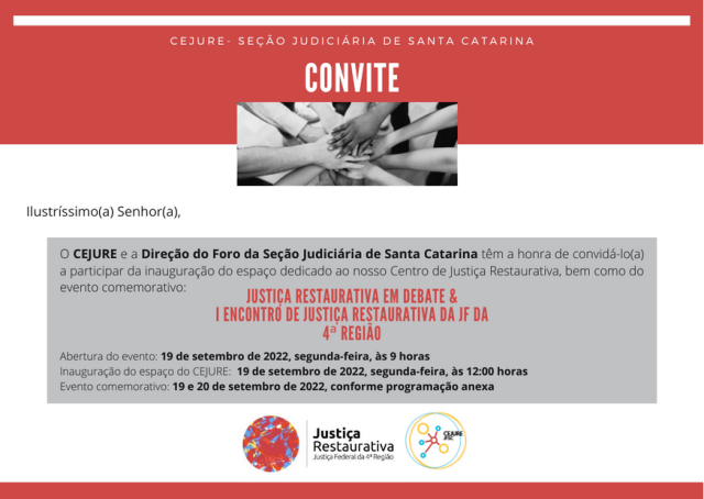 Leia mais sobre o artigo Florianópolis recebe 1º Encontro de Justiça Restaurativa da JF4R (16/09/2022)